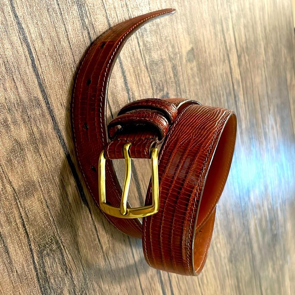 COACH Genuine Lizard Vintage Belt - Made In USA - 30” - Cognac/Brown with Brass